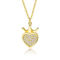 Lady Heart Shape Crown Sterling Silver Plating Inlay Zircon Pendant Necklace sku image 3