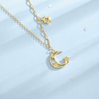 Simple Style Star Moon Sterling Silver Plating Inlay Zircon Pendant Necklace main image 4