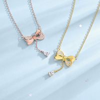 Simple Style Bow Knot Sterling Silver Plating Inlay Zircon Pendant Necklace main image 9