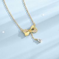 Simple Style Bow Knot Sterling Silver Plating Inlay Zircon Pendant Necklace main image 3