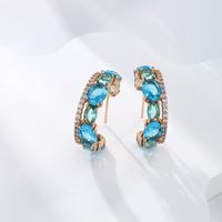 1 Pair Glam Xuping Shiny C Shape Plating Inlay Alloy Copper Alloy Artificial Gemstones 18k Gold Plated Ear Studs main image 5