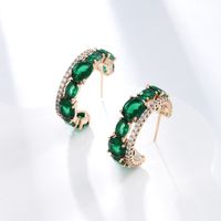 1 Pair Glam Xuping Shiny C Shape Plating Inlay Alloy Copper Alloy Artificial Gemstones 18k Gold Plated Ear Studs main image 4