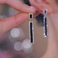 1 Pair Simple Style Color Block Plating Inlay Alloy Artificial Crystal Rhinestones 18k Gold Plated Drop Earrings main image 6