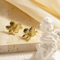 1 Pair Lady Flower Plating Stainless Steel Titanium Steel 18k Gold Plated Ear Studs main image 4