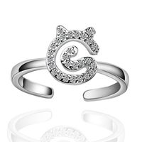 Ig Style Cute Cat Copper White Gold Plated Zircon Open Rings In Bulk sku image 1