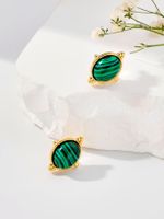 1 Pair Simple Style Color Block Plating Inlay 304 Stainless Steel Turquoise 18K Gold Plated Ear Studs main image 3
