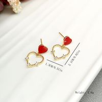 1 Pair Simple Style Heart Shape Enamel Inlay Copper Zircon Drop Earrings main image 2