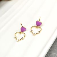 1 Pair Simple Style Heart Shape Enamel Inlay Copper Zircon Drop Earrings main image 3