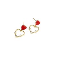 1 Pair Simple Style Heart Shape Enamel Inlay Copper Zircon Drop Earrings main image 6