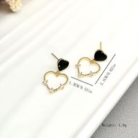 1 Pair Simple Style Heart Shape Enamel Inlay Copper Zircon Drop Earrings sku image 3