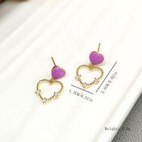 1 Pair Simple Style Heart Shape Enamel Inlay Copper Zircon Drop Earrings sku image 1