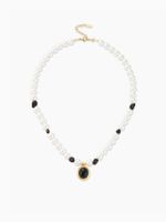 Style Simple Rond Acier Inoxydable Shell Perles Perlé Placage Perles Artificielles Obsidienne Plaqué Or 18K Femmes Pendentif sku image 2