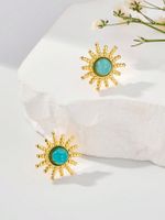 1 Pair Retro Color Block Plating Inlay 304 Stainless Steel Turquoise 14K Gold Plated Ear Studs main image 3