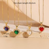 Elegant Classic Style Heart Shape Copper 14k Gold Plated Zircon Pendant Necklace In Bulk main image 3