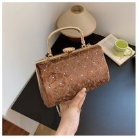 Women's Small Suede Color Block Classic Style Square Lock Clasp Evening Bag sku image 4