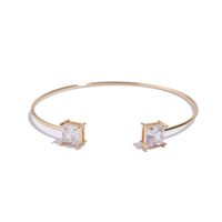 Simple Style Solid Color Copper Plating Inlay Gem Glass Bead Zircon 18k Gold Plated Bangle sku image 4