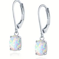 1 Pair Elegant Simple Style Oval Inlay Copper Opal White Gold Plated Drop Earrings main image 3