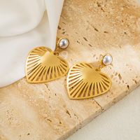 1 Pair Ig Style Round Heart Shape Butterfly Plating Inlay Stainless Steel Artificial Pearls 18k Gold Plated Drop Earrings main image 2