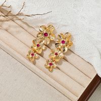 1 Pair Classical Luxurious Flower Inlay Alloy Rhinestones Drop Earrings main image 4