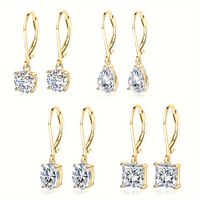 4 Pairs Elegant Solid Color Plating Inlay Copper Zircon White Gold Plated Earrings main image 2