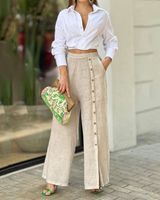 Daily Women's Casual Elegant Solid Color Linen Button Pants Sets Pants Sets main image 4