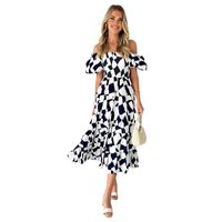 Women's Regular Dress Elegant Classic Style Boat Neck Short Sleeve Flower Maxi Long Dress Travel Daily main image 3