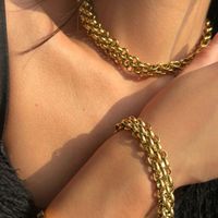 Wholesale Classic Style Solid Color Stainless Steel Plating 18k Gold Plated Bracelets Necklace main image 7
