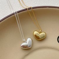 أسلوب بسيط شكل القلب الفضة الاسترليني تصفيح مطلي بالذهب قلادة قلادة main image 3