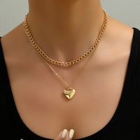 أسلوب بسيط شكل القلب سبيكة متعدد الطبقات تصفيح مطلي بالذهب امرأة قلادة الطبقات main image 6