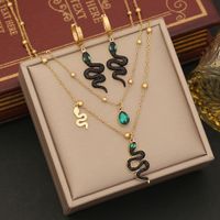 Wholesale Commute Snake 304 Stainless Steel Copper Inlay 18K Gold Plated Artificial Diamond Layered Necklaces main image 5