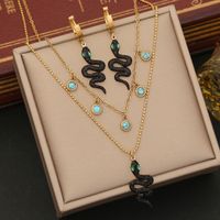 Wholesale Commute Snake 304 Stainless Steel Copper Inlay 18K Gold Plated Artificial Diamond Layered Necklaces main image 6