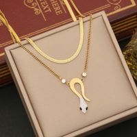 Wholesale Commute Snake 304 Stainless Steel Copper Inlay 18K Gold Plated Artificial Diamond Layered Necklaces main image 8