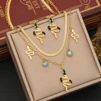 Wholesale Commute Snake 304 Stainless Steel Copper Inlay 18K Gold Plated Artificial Diamond Layered Necklaces main image 7