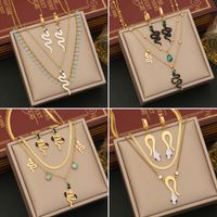 Wholesale Commute Snake 304 Stainless Steel Copper Inlay 18K Gold Plated Artificial Diamond Layered Necklaces main image 1