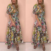 Women's Swing Dress Casual Vacation V Neck Short Sleeve Printing Midi Dress Holiday Travel main image 1