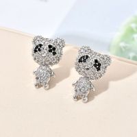 1 Pair Sweet Simple Style Panda Plating Inlay Copper Zircon White Gold Plated Ear Studs main image 1