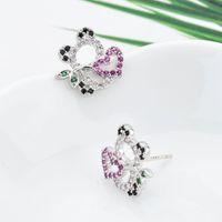 1 Pair Modern Style Panda Plating Inlay Copper Zircon White Gold Plated Ear Studs main image 1