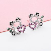 1 Pair Modern Style Panda Plating Inlay Copper Zircon White Gold Plated Ear Studs main image 5