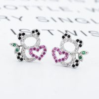 1 Pair Modern Style Panda Plating Inlay Copper Zircon White Gold Plated Ear Studs main image 3