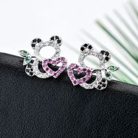 1 Pair Modern Style Panda Plating Inlay Copper Zircon White Gold Plated Ear Studs main image 4