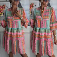 Women's Regular Dress Casual Streetwear V Neck 3/4 Length Sleeve Color Block Above Knee Daily main image 1