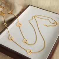 Casual Romantic Simple Style Heart Shape Titanium Steel Plating Hollow Out Inlay Artificial Diamond Sweater Chain Long Necklace main image 6