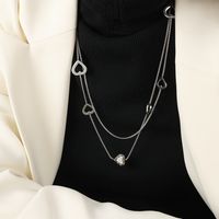 Casual Romántico Estilo Simple Forma De Corazón Acero Titanio Enchapado Ahuecar Embutido Diamante Artificial Cadena De Suéter Collar Largo sku image 2