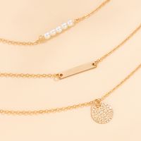Simple Style Round Rectangle Imitation Pearl Alloy Copper Chain Women's Layered Necklaces main image 4