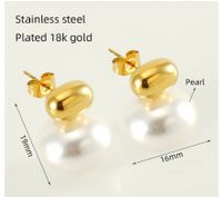1 Piece Cute Queen Bridal Solid Color Plating Inlay 304 Stainless Steel Pearl 18K Gold Plated Ear Studs main image 2