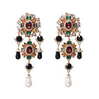 1 Pair Retro Classic Style Flower Plating Inlay Zinc Alloy Artificial Gemstones Drop Earrings main image 9