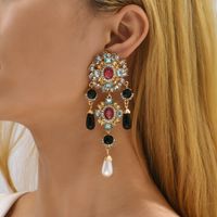 1 Pair Retro Classic Style Flower Plating Inlay Zinc Alloy Artificial Gemstones Drop Earrings main image 1