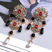 1 Pair Retro Classic Style Flower Plating Inlay Zinc Alloy Artificial Gemstones Drop Earrings main image 7