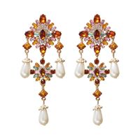 1 Pair Retro Classic Style Flower Plating Inlay Zinc Alloy Artificial Gemstones Drop Earrings main image 10