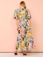 Women's Swing Dress Casual Vacation V Neck Short Sleeve Printing Midi Dress Holiday Travel main image 4